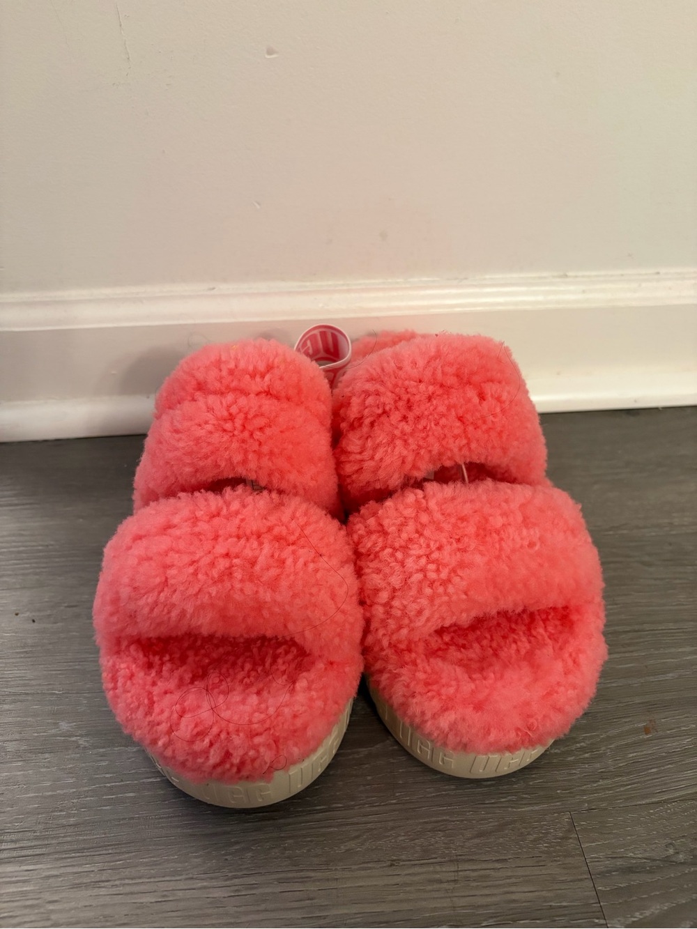 UGG Coral Pink Plush Double-Band Slide Sandals